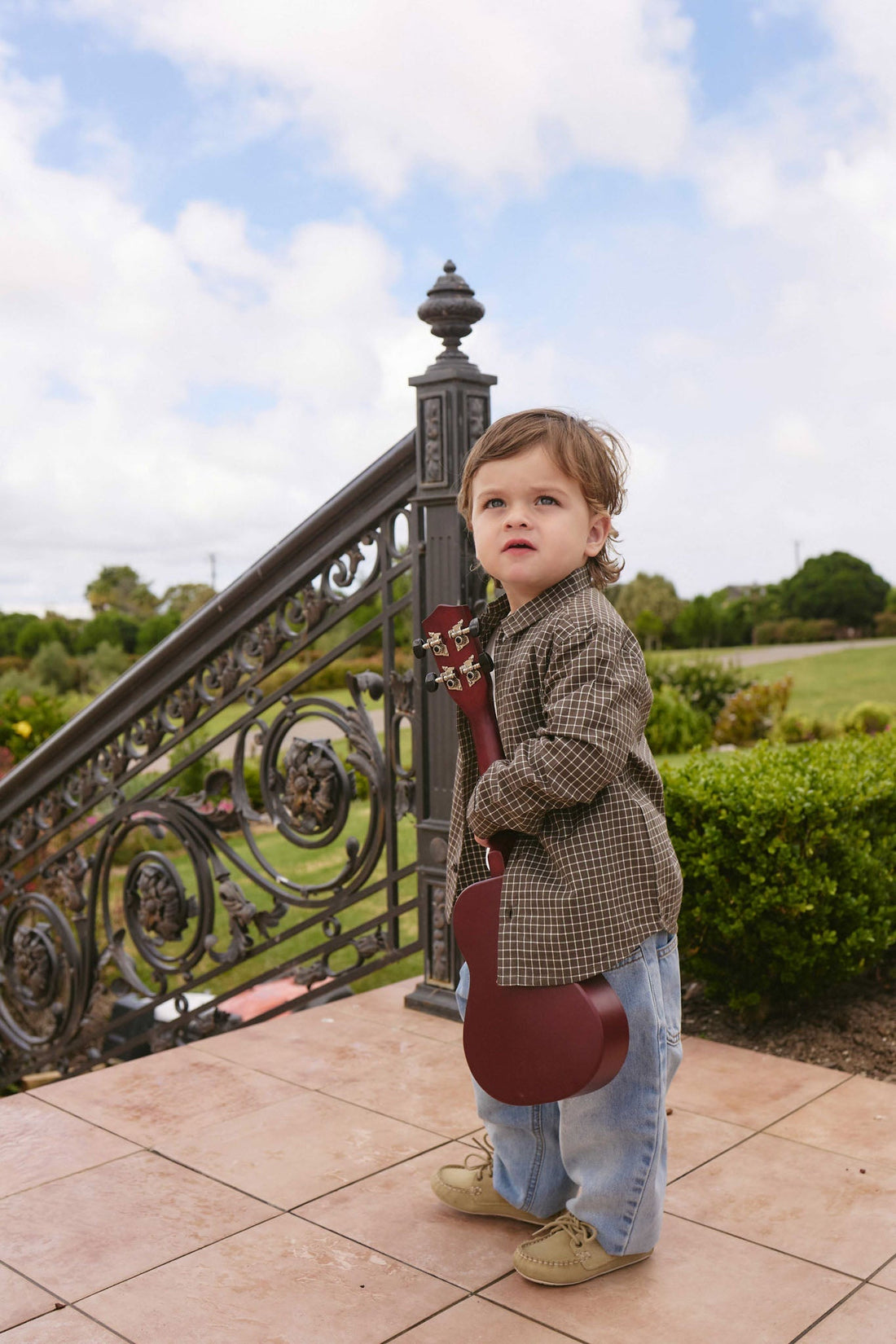 Organic Cotton Isaiah Shirt - Coffee Grid Childrens Shirt from Jamie Kay NZ