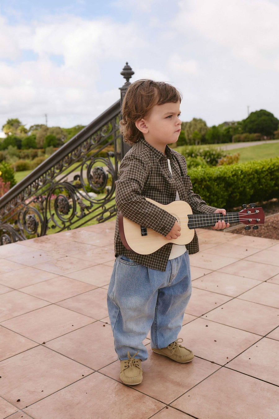 Organic Cotton Isaiah Shirt - Coffee Grid Childrens Shirt from Jamie Kay NZ