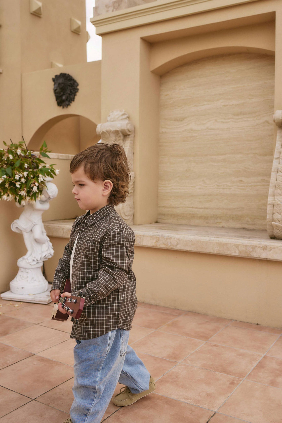 Organic Cotton Isaiah Shirt - Coffee Grid Childrens Shirt from Jamie Kay NZ