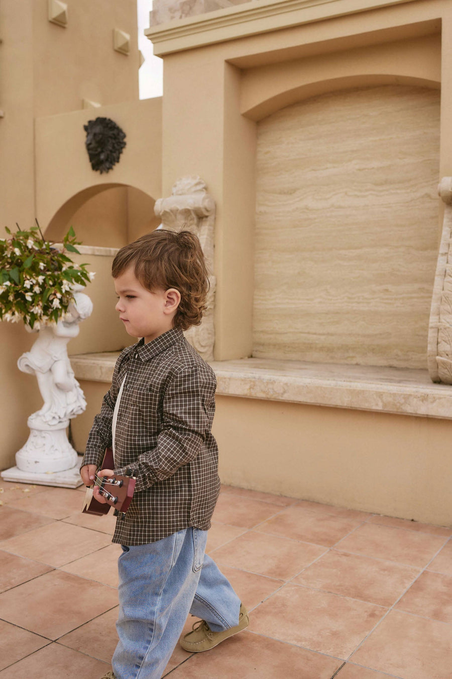 Organic Cotton Isaiah Shirt - Coffee Grid Childrens Shirt from Jamie Kay NZ