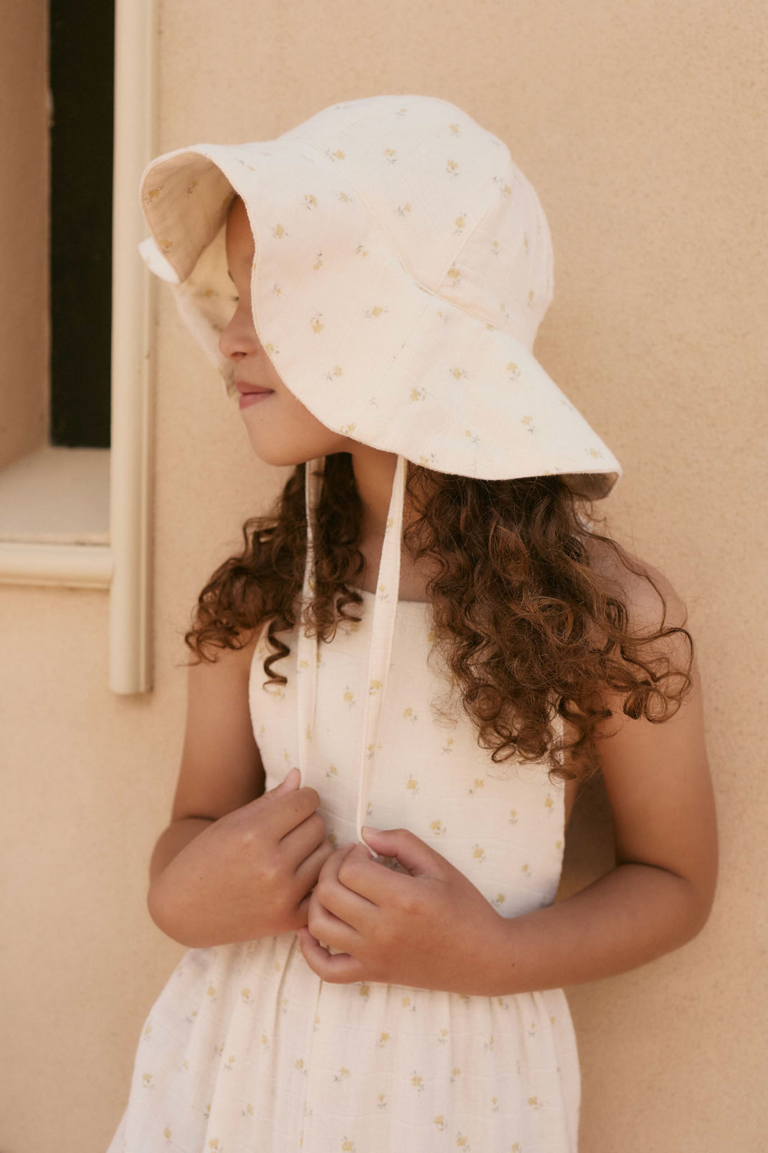 Organic Cotton Muslin Noelle Hat - Vintage Ditsy Childrens Hat from Jamie Kay NZ