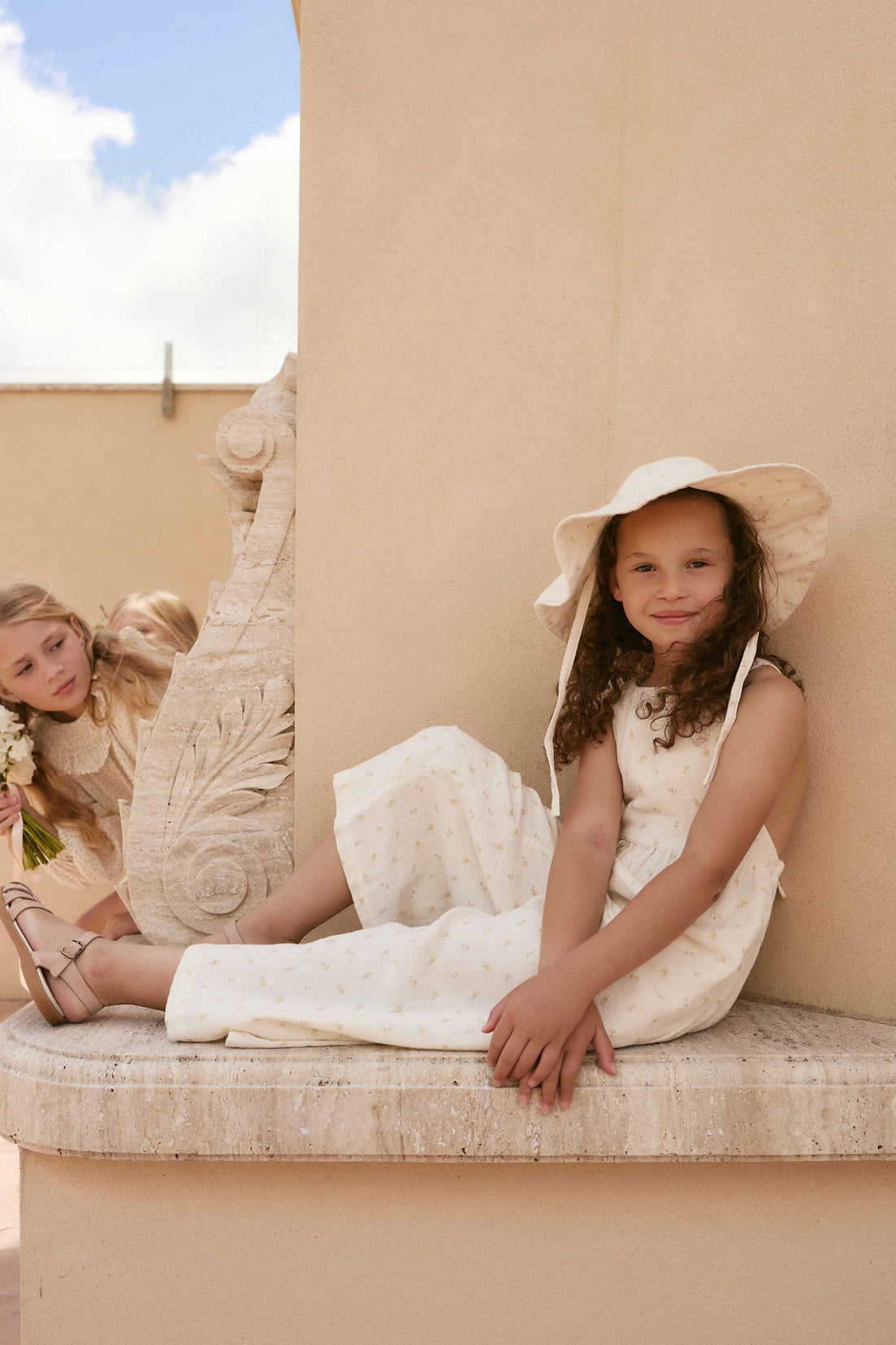 Organic Cotton Muslin Noelle Hat - Vintage Ditsy Childrens Hat from Jamie Kay NZ