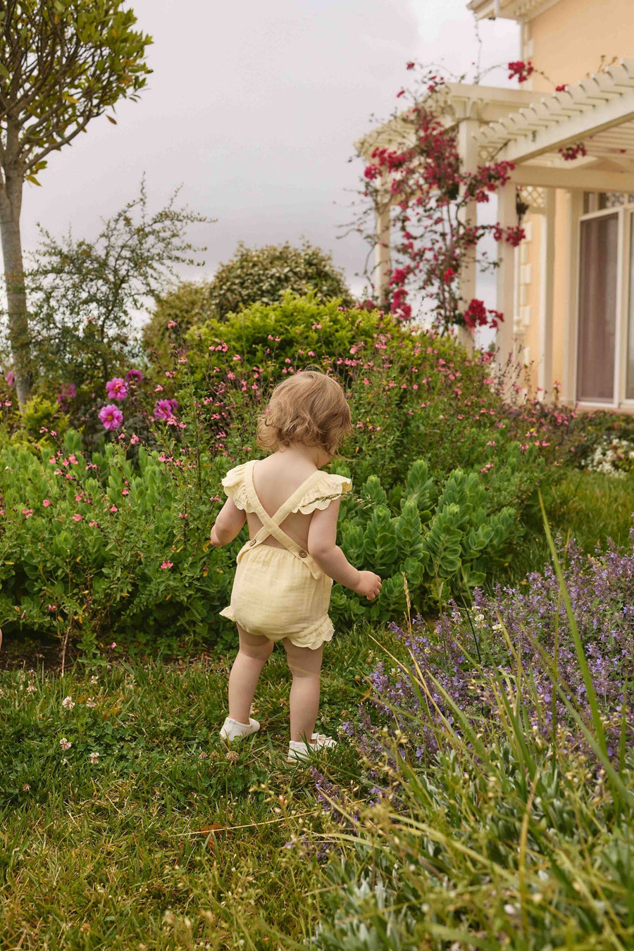 Organic Cotton Muslin Luciana Playsuit - Sunshine Childrens Playsuit from Jamie Kay NZ
