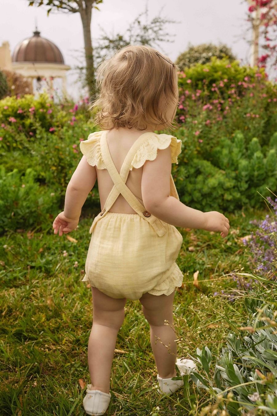 Organic Cotton Muslin Luciana Playsuit - Sunshine Childrens Playsuit from Jamie Kay NZ