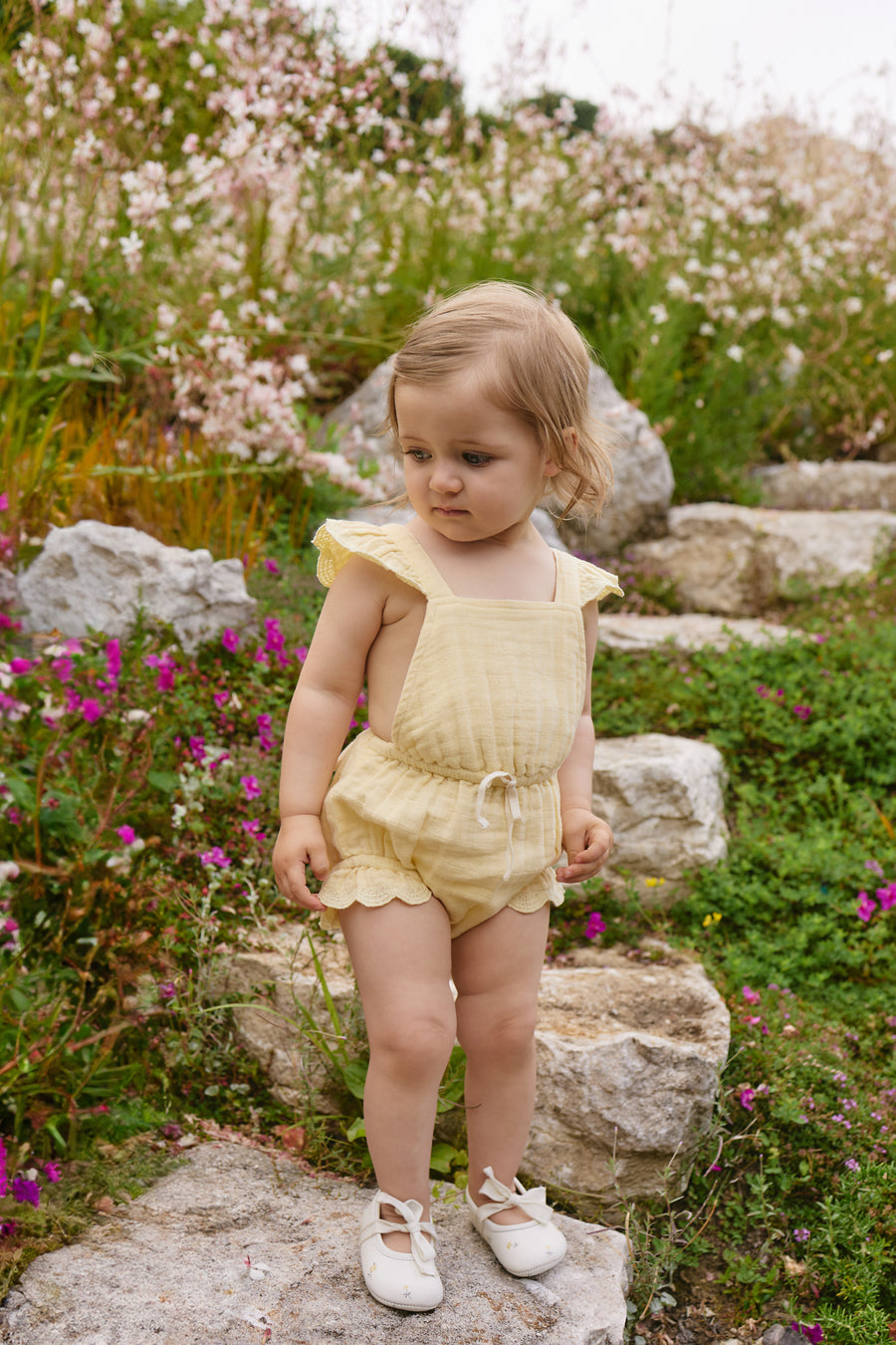 Organic Cotton Muslin Luciana Playsuit - Sunshine Childrens Playsuit from Jamie Kay NZ