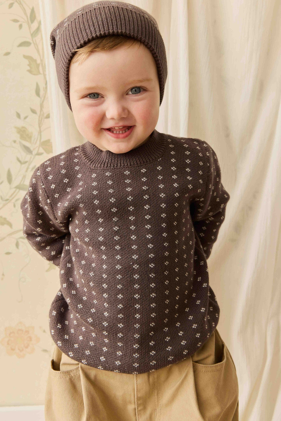 Dorian Jumper - Knitted Diamonds Coffee Childrens Jumper from Jamie Kay NZ