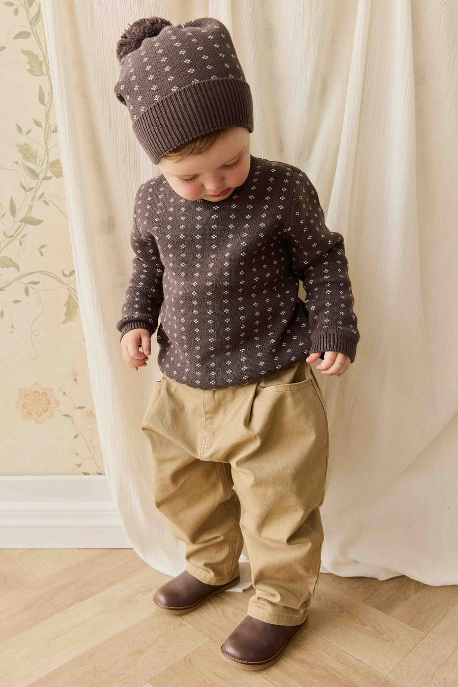 Dorian Jumper - Knitted Diamonds Coffee Childrens Jumper from Jamie Kay NZ