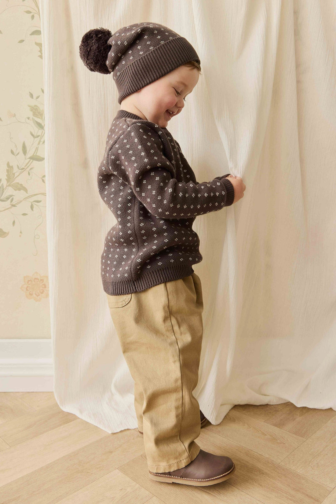 Dorian Jumper - Knitted Diamonds Coffee Childrens Jumper from Jamie Kay NZ