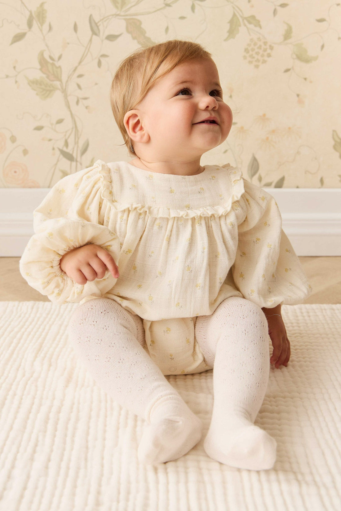 Organic Cotton Muslin Frances Playsuit - Vintage Ditsy Childrens Playsuit from Jamie Kay NZ