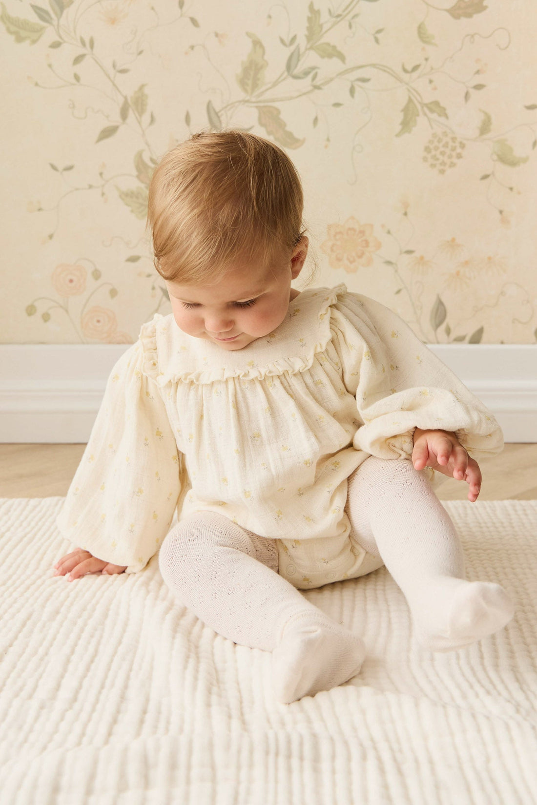 Organic Cotton Muslin Frances Playsuit - Vintage Ditsy Childrens Playsuit from Jamie Kay NZ