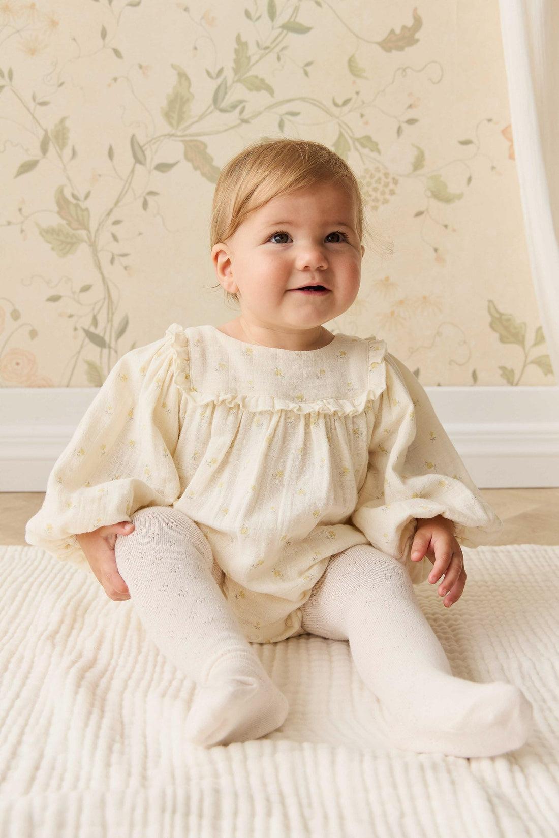 Organic Cotton Muslin Frances Playsuit - Vintage Ditsy Childrens Playsuit from Jamie Kay NZ