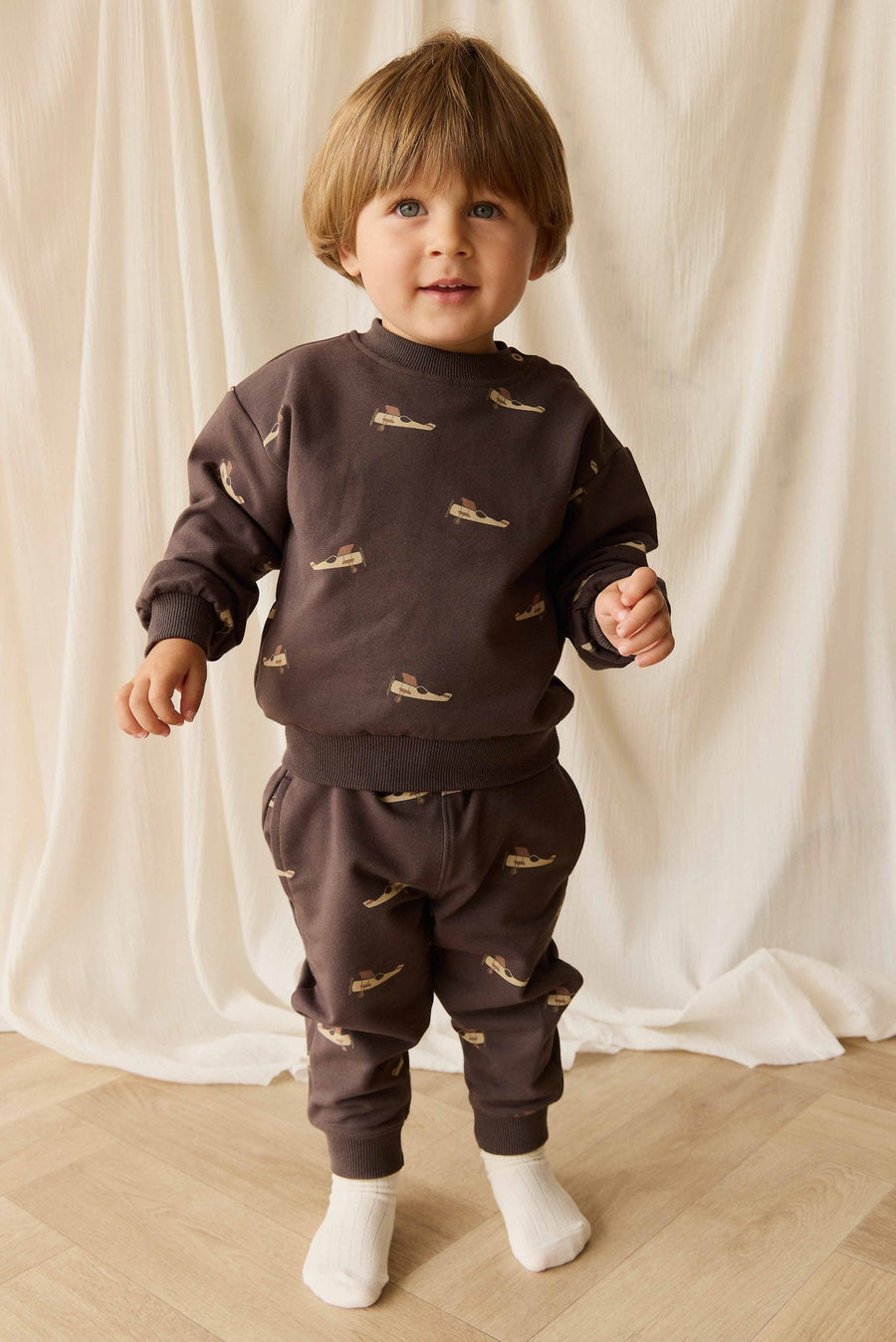 Organic Cotton Peyton Sweatshirt - Pilot Planes Bistre Childrens Top from Jamie Kay NZ