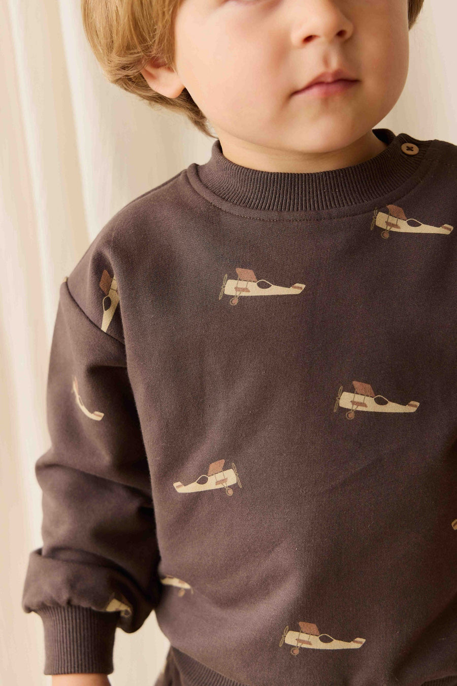 Organic Cotton Peyton Sweatshirt - Pilot Planes Bistre Childrens Top from Jamie Kay NZ