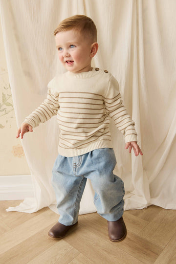 Malcolm Knitted Jumper - Malcolm Stripe Cloud/Brioche Childrens Jumper from Jamie Kay NZ