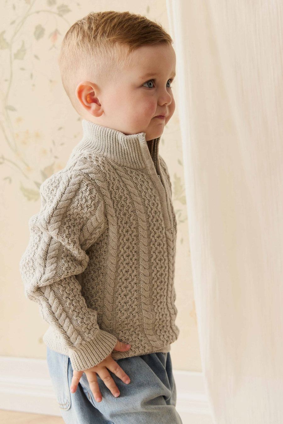 Clyde Half Zip Jumper - Light Grey Marle Childrens Jumper from Jamie Kay NZ