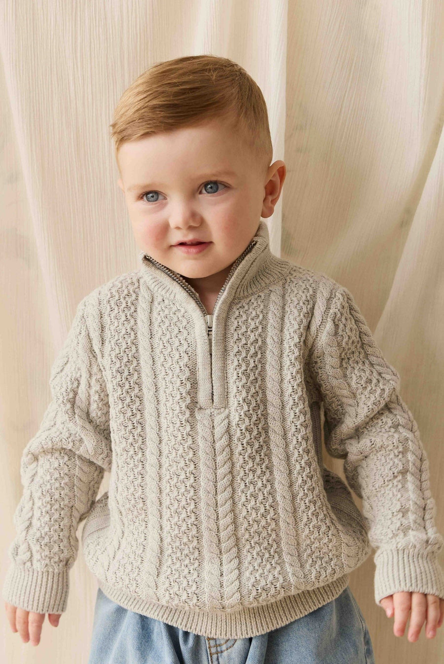 Clyde Half Zip Jumper - Light Grey Marle Childrens Jumper from Jamie Kay NZ
