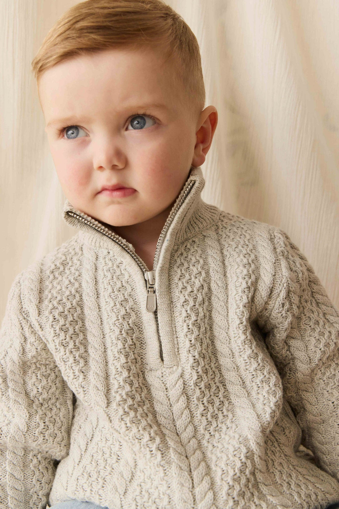 Clyde Half Zip Jumper - Light Grey Marle Childrens Jumper from Jamie Kay NZ