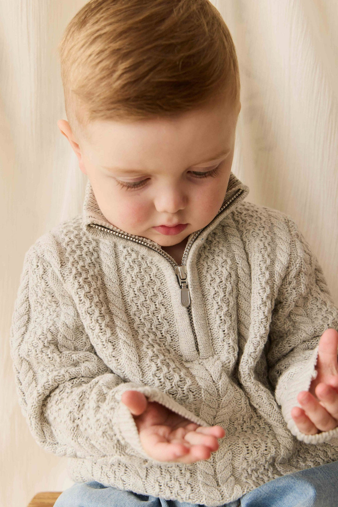 Clyde Half Zip Jumper - Light Grey Marle Childrens Jumper from Jamie Kay NZ