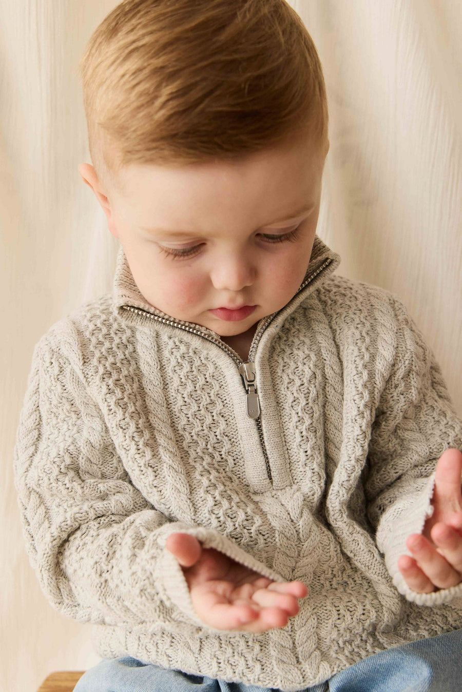 Clyde Half Zip Jumper - Light Grey Marle Childrens Jumper from Jamie Kay NZ