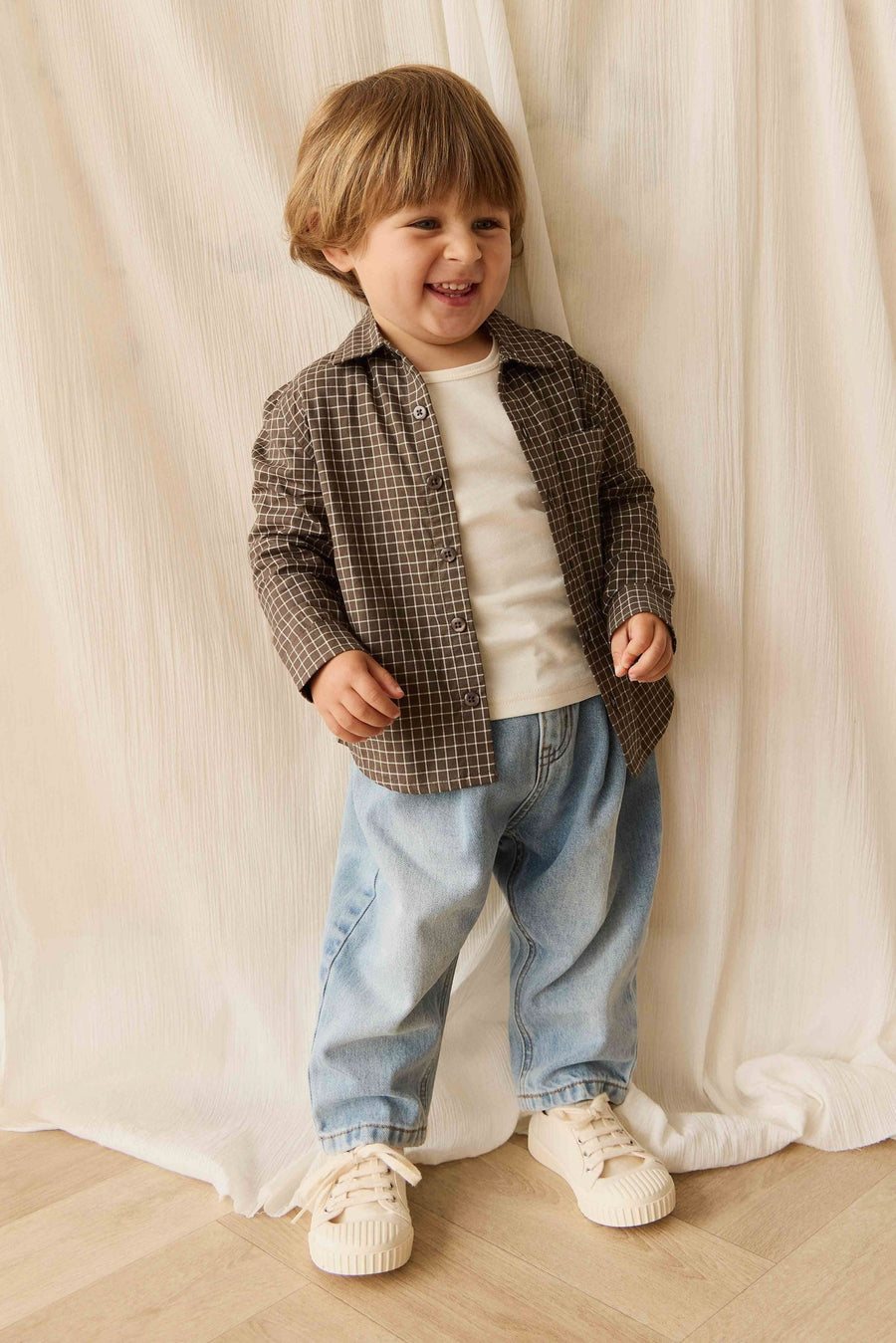 Organic Cotton Isaiah Shirt - Coffee Grid Childrens Shirt from Jamie Kay NZ