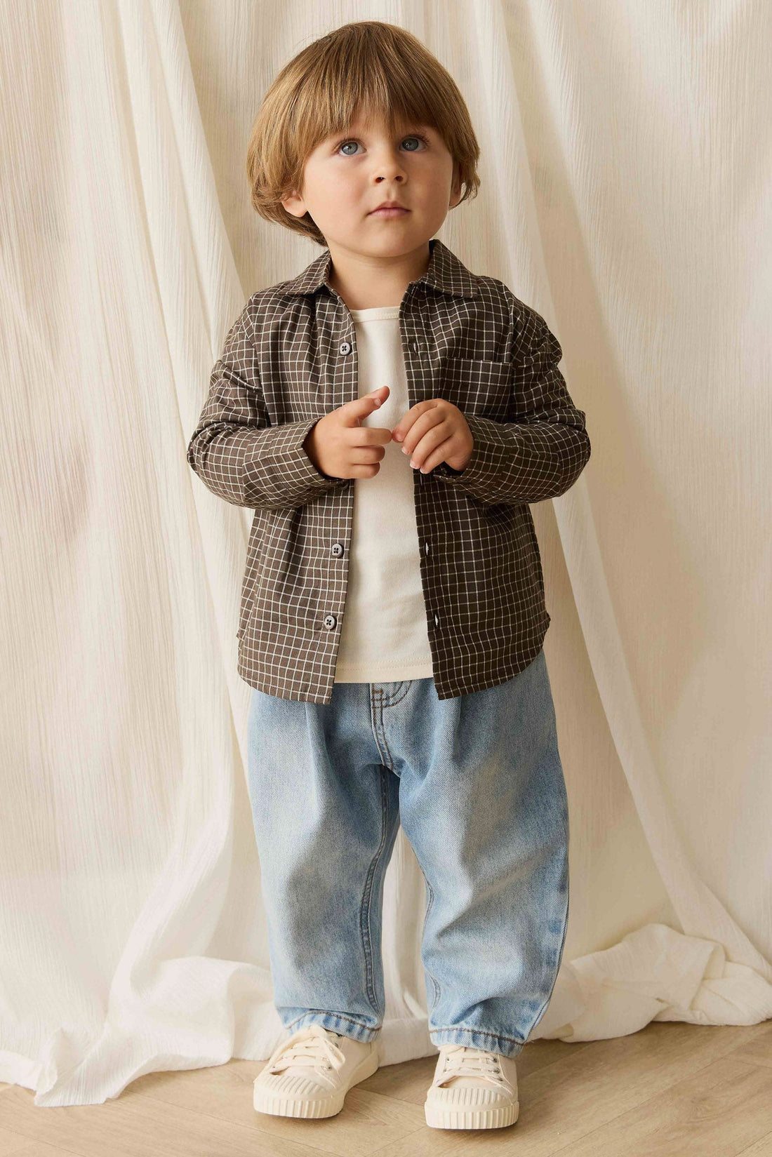 Organic Cotton Isaiah Shirt - Coffee Grid Childrens Shirt from Jamie Kay NZ