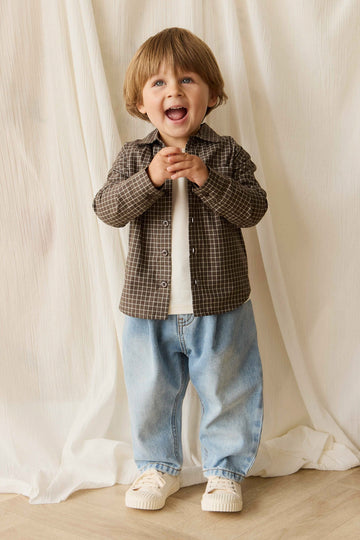 Organic Cotton Isaiah Shirt - Coffee Grid Childrens Shirt from Jamie Kay NZ