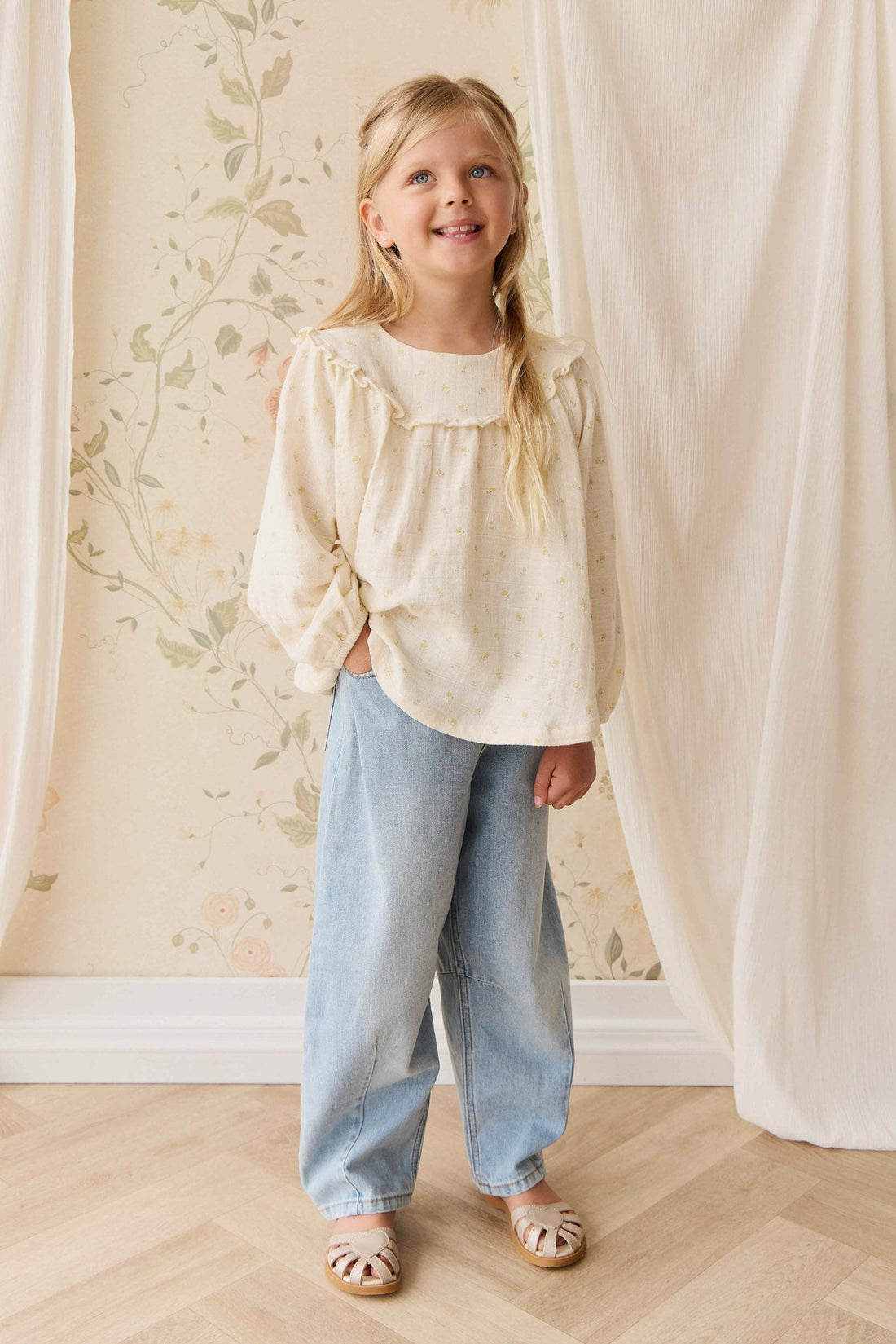 Organic Cotton Muslin Amira Blouse - Vintage Ditsy Childrens Top from Jamie Kay NZ