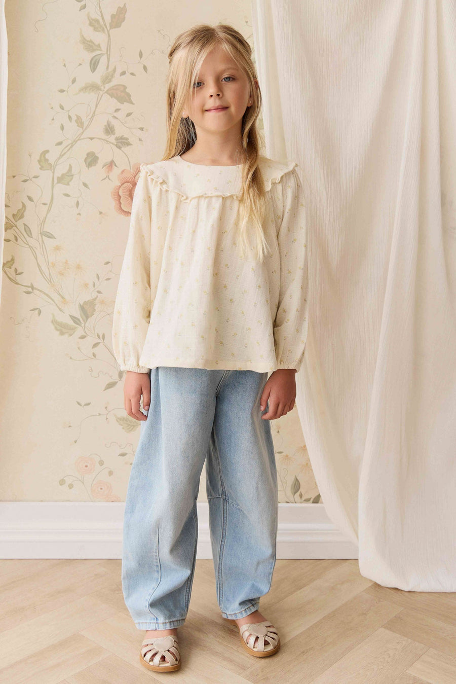Organic Cotton Muslin Amira Blouse - Vintage Ditsy Childrens Top from Jamie Kay NZ