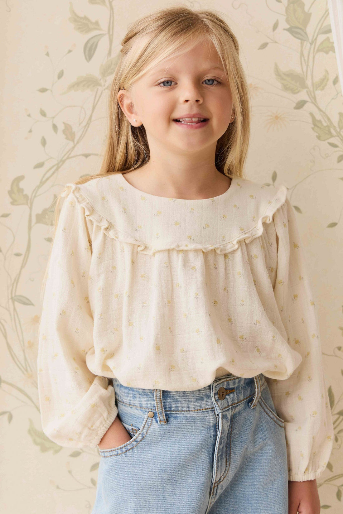 Organic Cotton Muslin Amira Blouse - Vintage Ditsy Childrens Top from Jamie Kay NZ