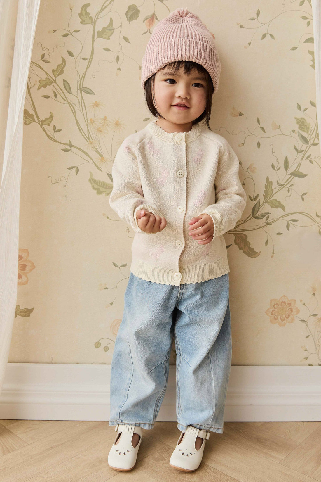 Cassie Jacquard Cardigan - Egret Childrens Cardigan from Jamie Kay NZ