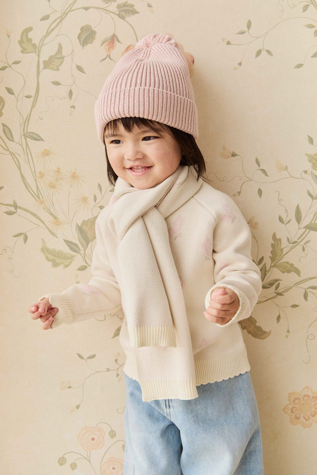 Cassie Jacquard Scarf - Egret Childrens Scarf from Jamie Kay NZ
