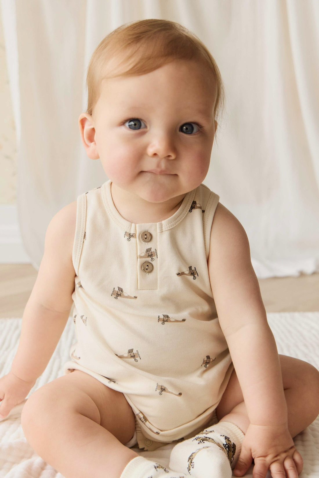 Pima Cotton Archie Playsuit - Fly High Vanilla Cream Childrens Playsuit from Jamie Kay NZ