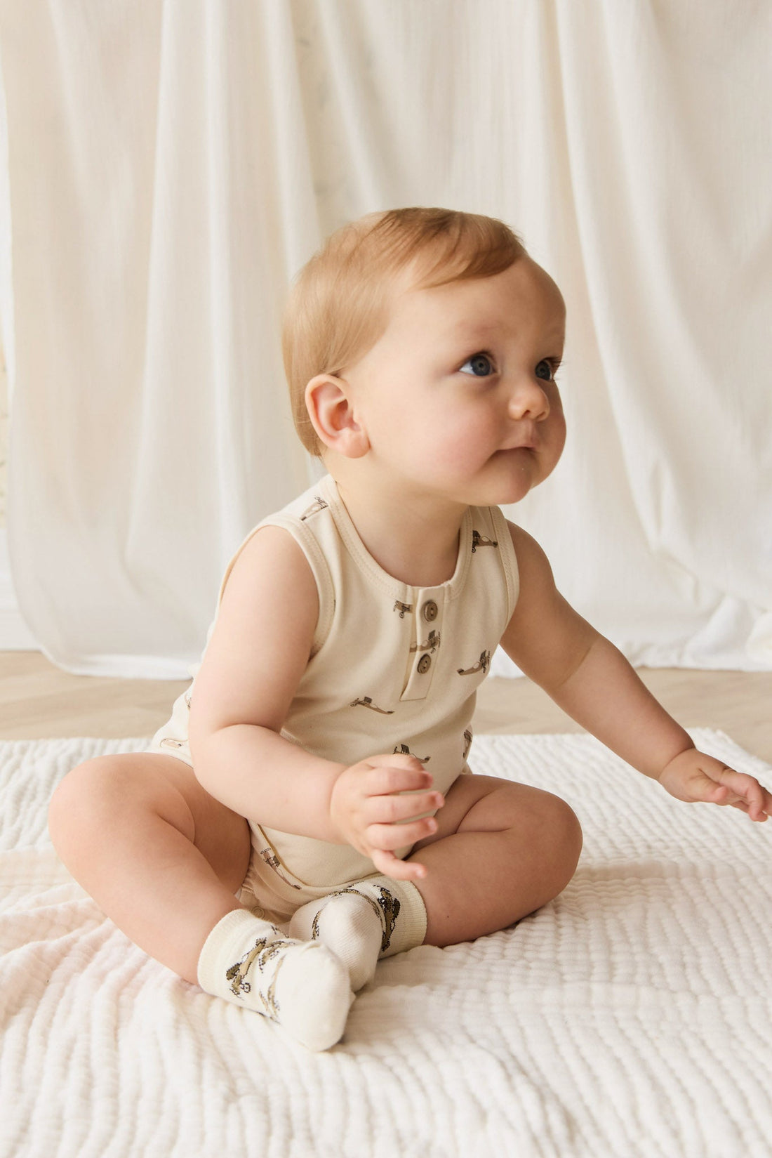 Pima Cotton Archie Playsuit - Fly High Vanilla Cream Childrens Playsuit from Jamie Kay NZ