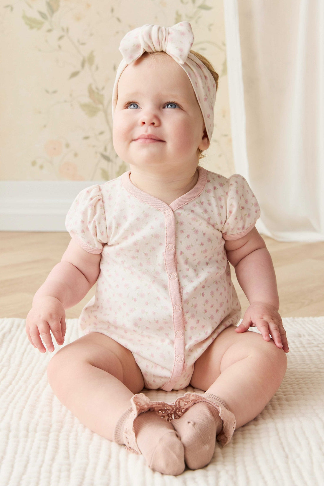Organic Cotton Antoinette Playsuit - Victoria Blush Childrens Playsuit from Jamie Kay NZ