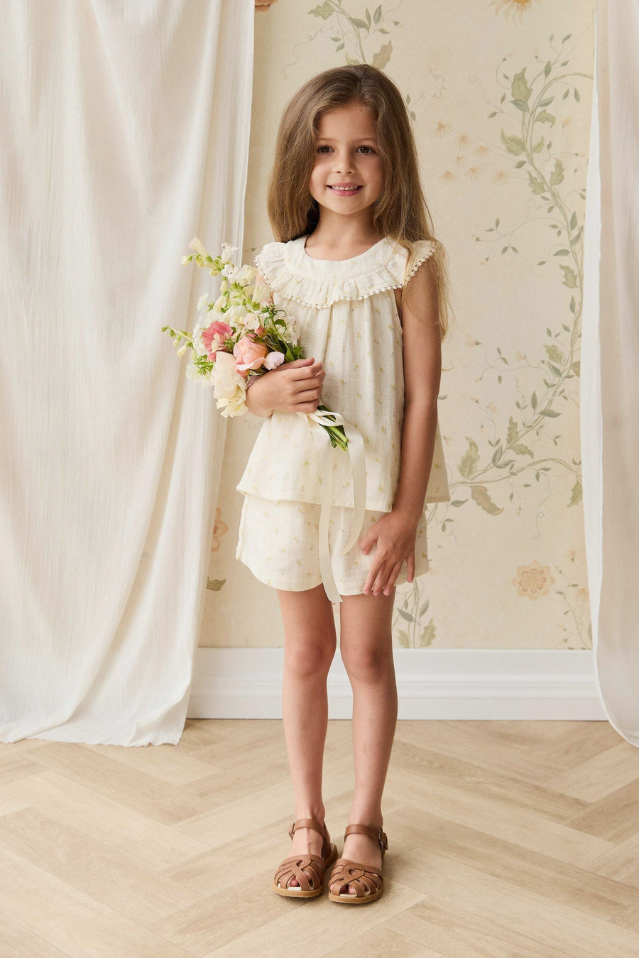 Organic Cotton Muslin Annalise Top - Vintage Ditsy Childrens Top from Jamie Kay NZ