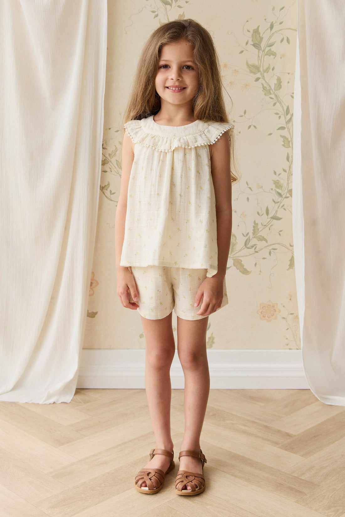 Organic Cotton Muslin Emelia Short - Vintage Ditsy Childrens Short from Jamie Kay NZ