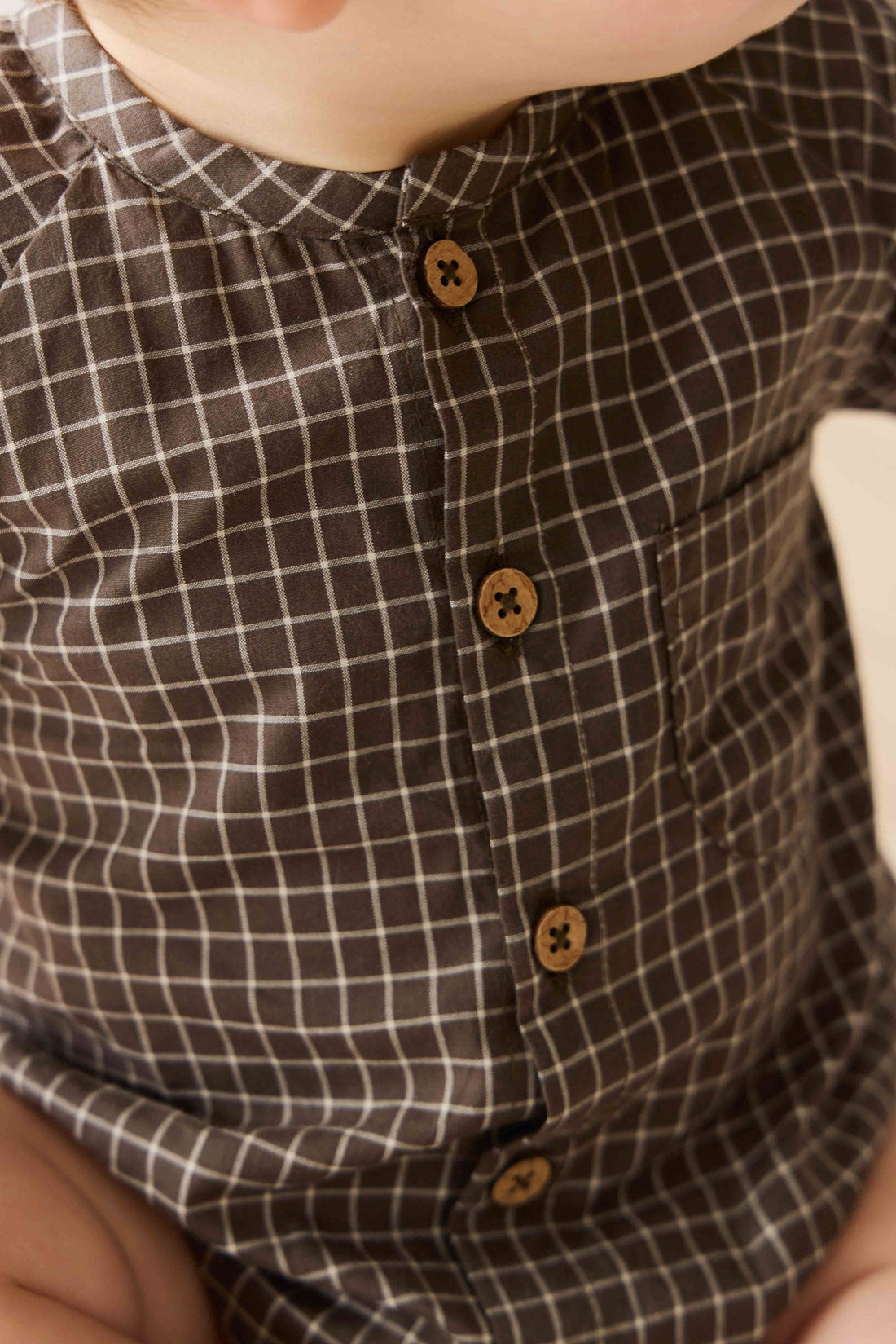 Organic Cotton Ellis Playsuit - Coffee Grid Childrens Playsuit from Jamie Kay NZ