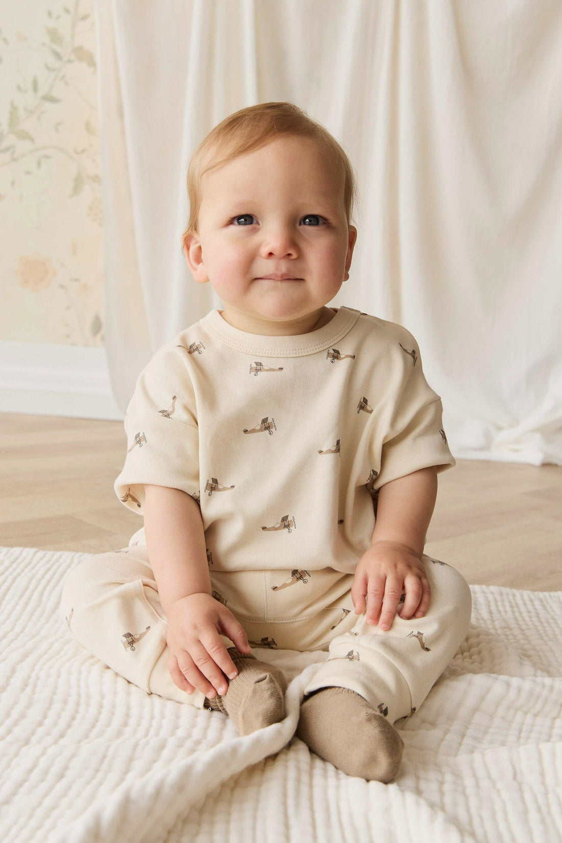 Pima Cotton Wesley Pant - Fly High Vanilla Cream Childrens Pant from Jamie Kay NZ