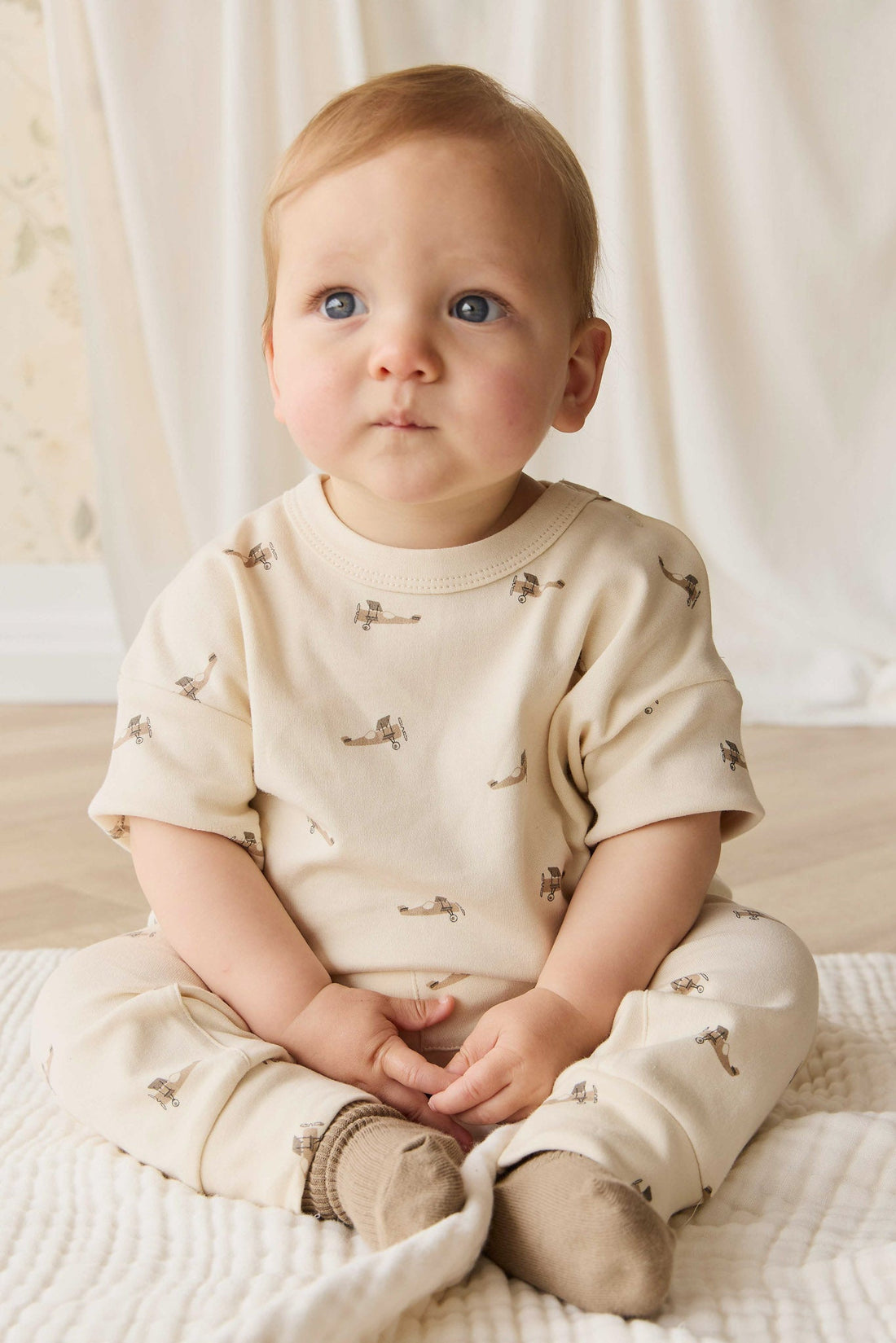 Pima Cotton Wesley Pant - Fly High Vanilla Cream Childrens Pant from Jamie Kay NZ