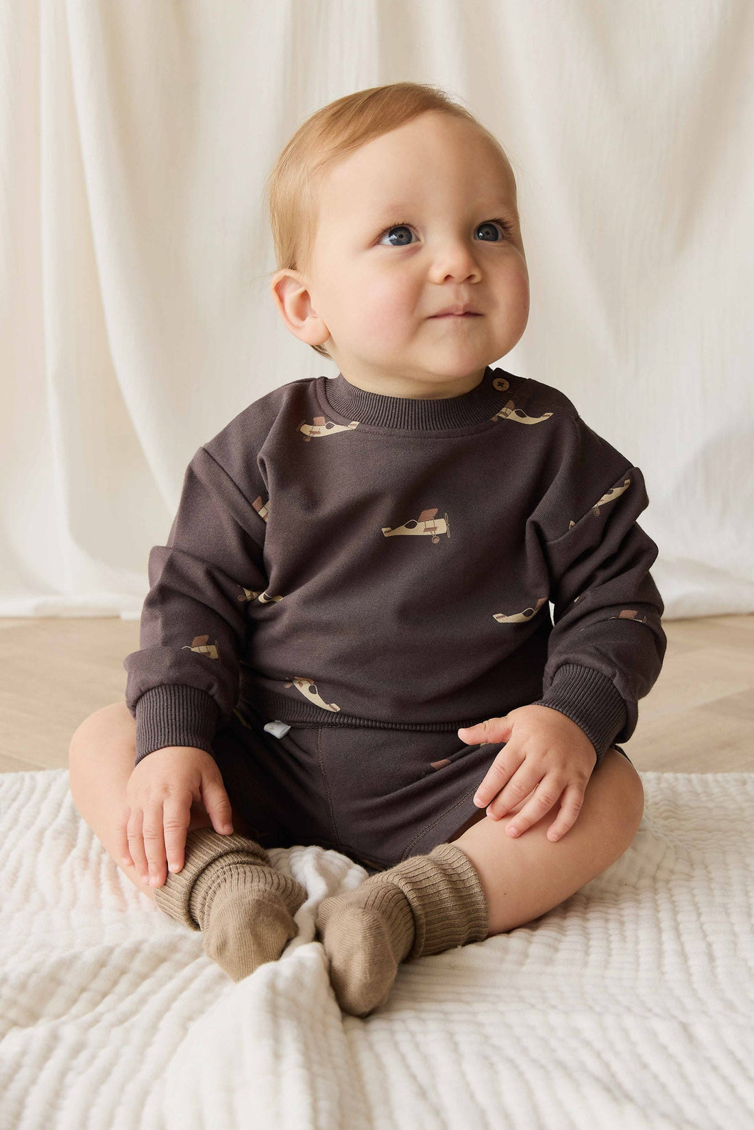Organic Cotton Peyton Sweatshirt - Pilot Planes Bistre Childrens Top from Jamie Kay NZ