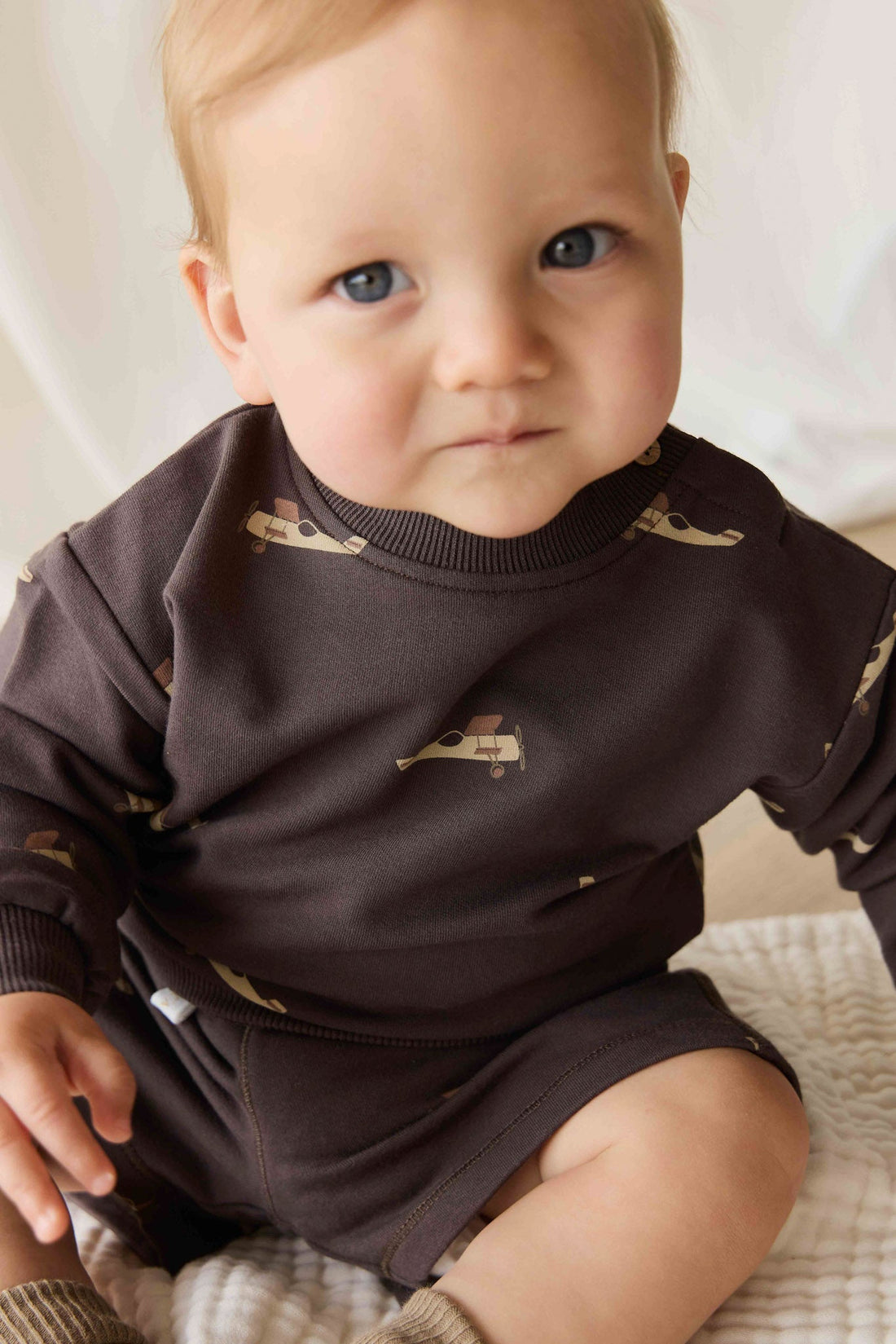 Organic Cotton Peyton Sweatshirt - Pilot Planes Bistre Childrens Top from Jamie Kay NZ