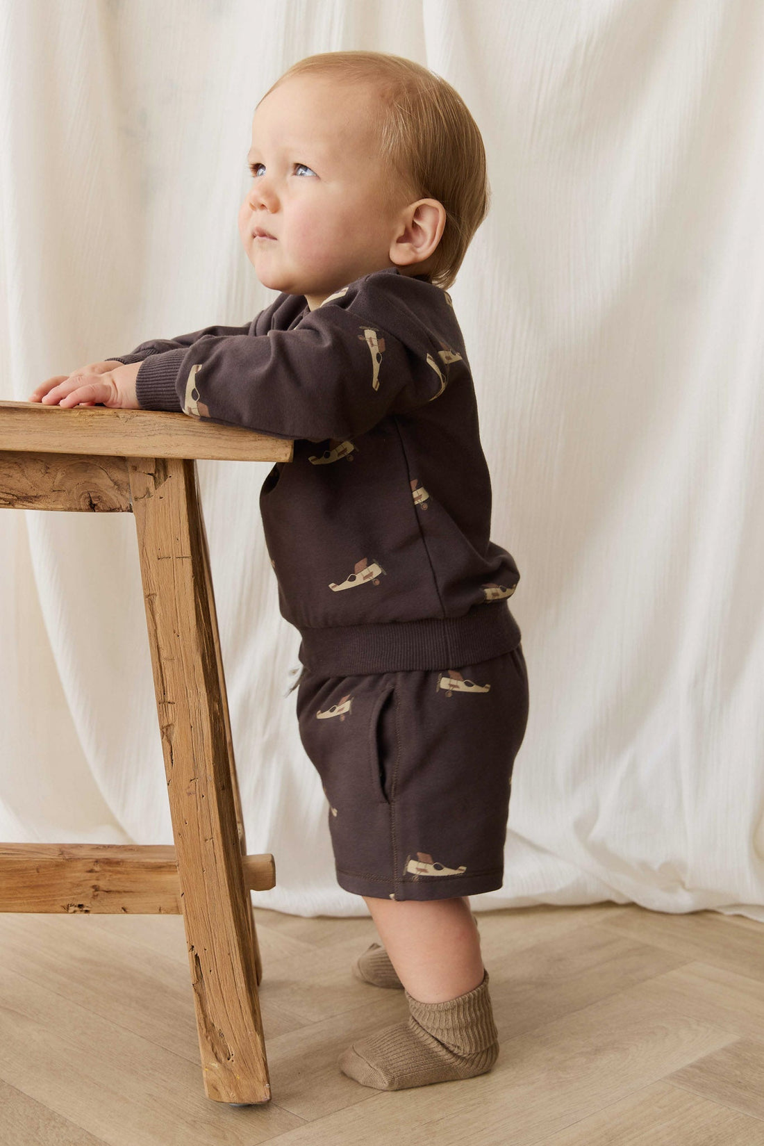 Organic Cotton Jalen Short - Pilot Planes Bistre Childrens Short from Jamie Kay NZ