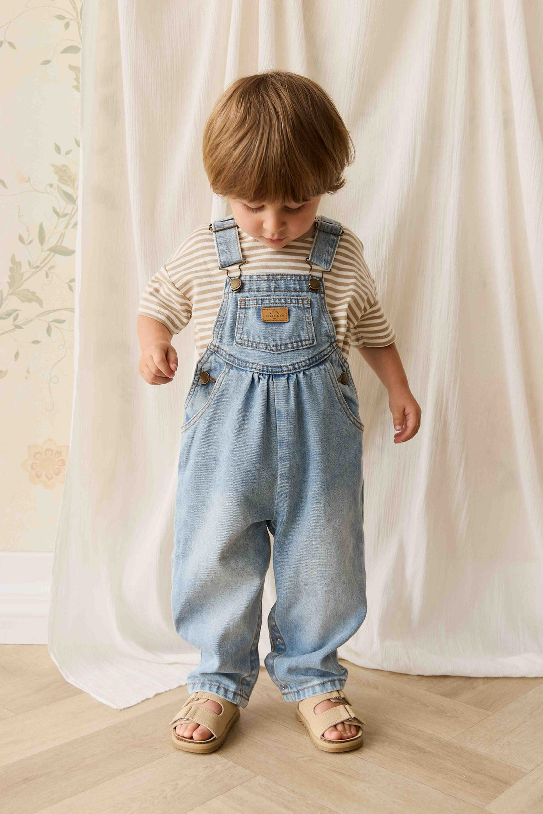 Pima Cotton Wesley Tee - Slim Stripe Brioche/Cloud Childrens Top from Jamie Kay NZ