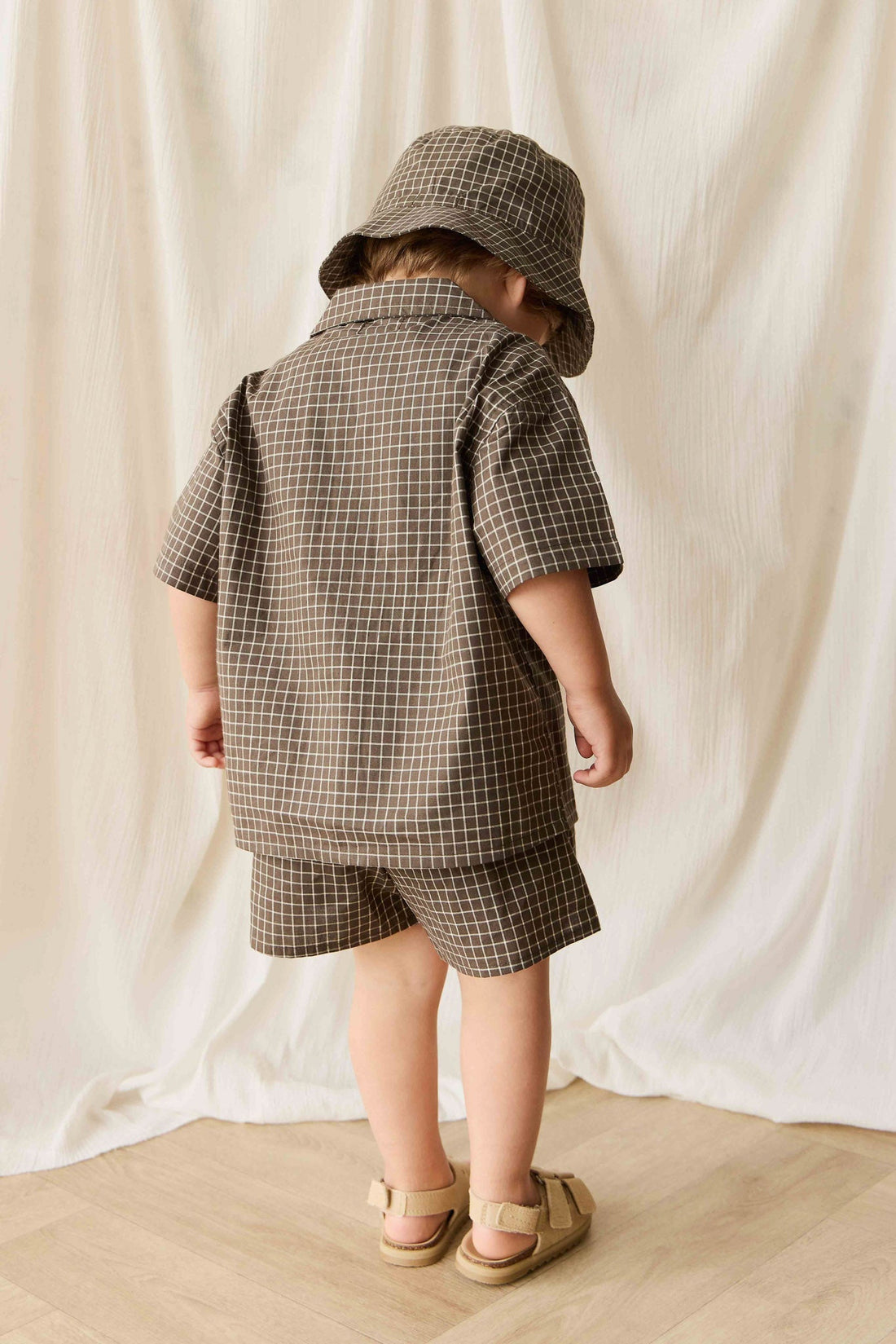 Organic Cotton Silas Short - Coffee Grid Childrens Short from Jamie Kay NZ