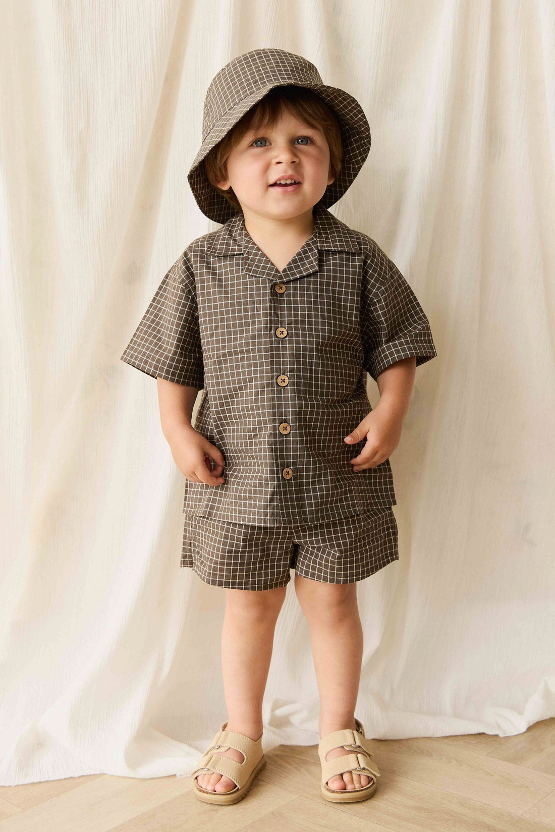 Organic Cotton Silas Short - Coffee Grid Childrens Short from Jamie Kay NZ