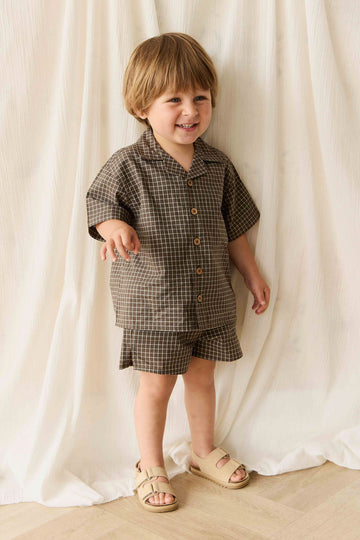 Organic Cotton Silas Short - Coffee Grid Childrens Short from Jamie Kay NZ