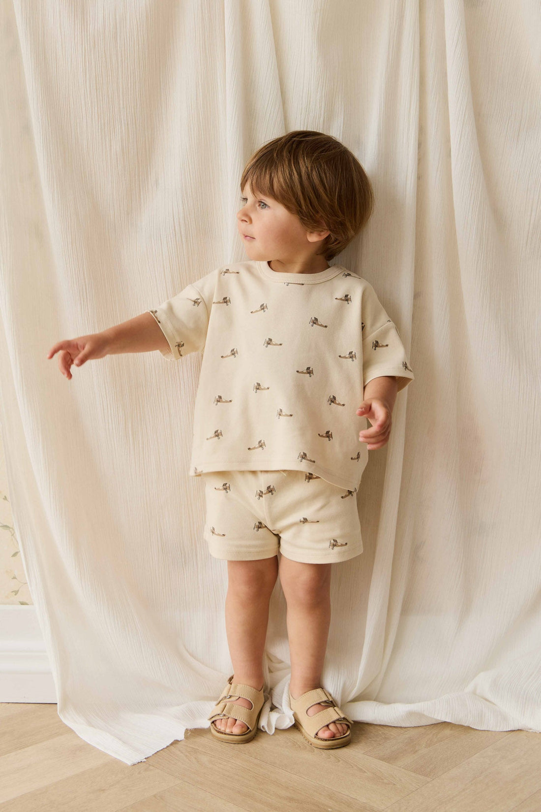 Pima Cotton Wesley Short - Fly High Vanilla Cream Childrens Short from Jamie Kay NZ