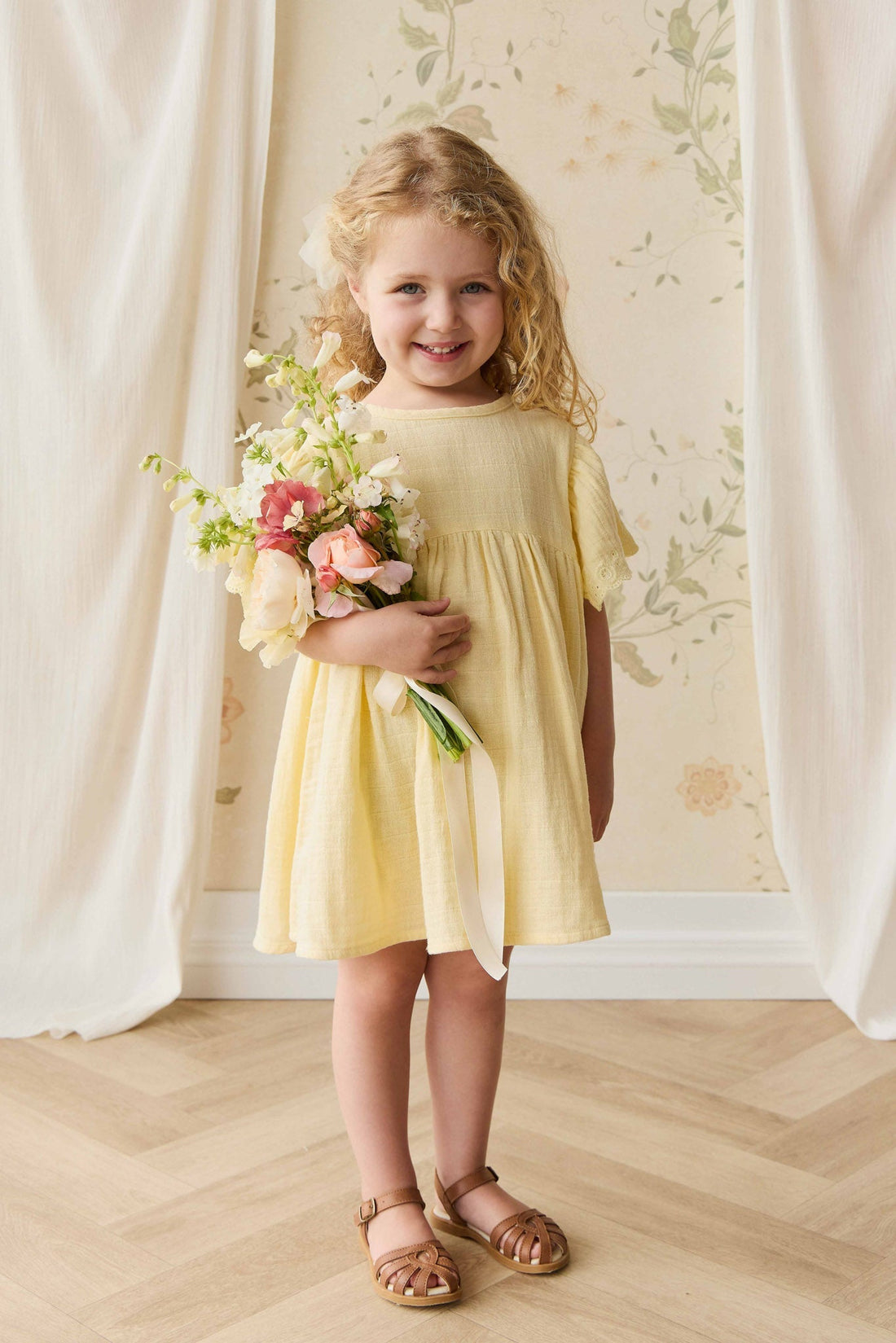 Organic Cotton Muslin Phillipa Dress - Sunshine Childrens Dress from Jamie Kay NZ