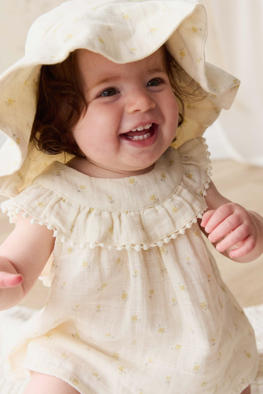 Organic Cotton Muslin Noelle Hat - Vintage Ditsy Childrens Hat from Jamie Kay NZ