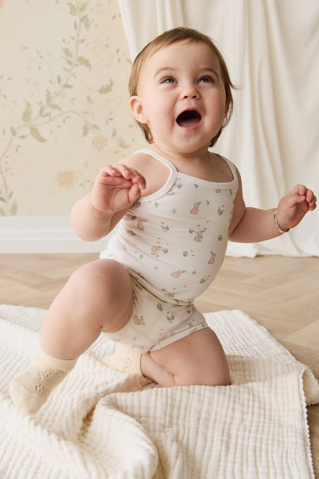 Organic Cotton Jolie Singlet Pyjama Set - Lapin Jardin Crisp Childrens Pyjama from Jamie Kay NZ